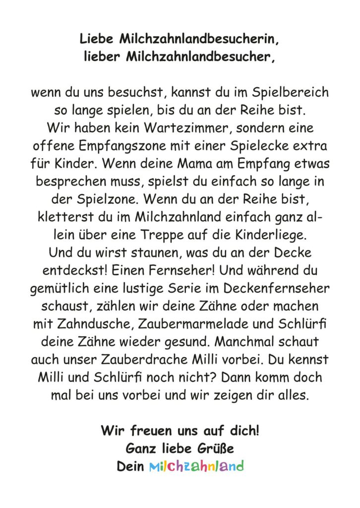 Text zur Kinderzahnheilkunde im Milchzahland – spielerische und einfühlsame Behandlung für Kinder